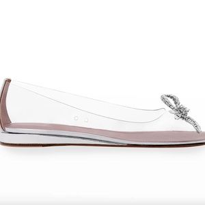 AMINA MUADDI Betty Crystal-Bow Clear Ballerina Flats SIZE 6,5